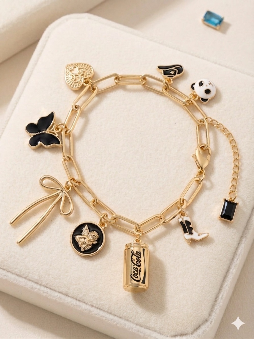 14k Gold-Filled Black Enamel Charm Bracelet